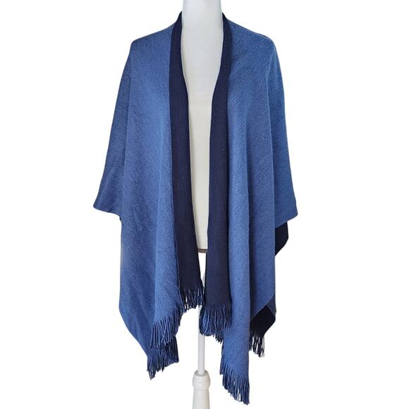 St. John Wool Rayon Blend Shawl Wrap | Reversible Navy & Periwinkle | One Size - Picture 5 of 9